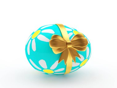 Paskalya hediyesi. Mavi el yapımı yumurta ile altın şerit