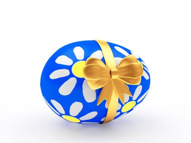 Paskalya hediyesi. Mavi el yapımı yumurta ile altın şerit 
