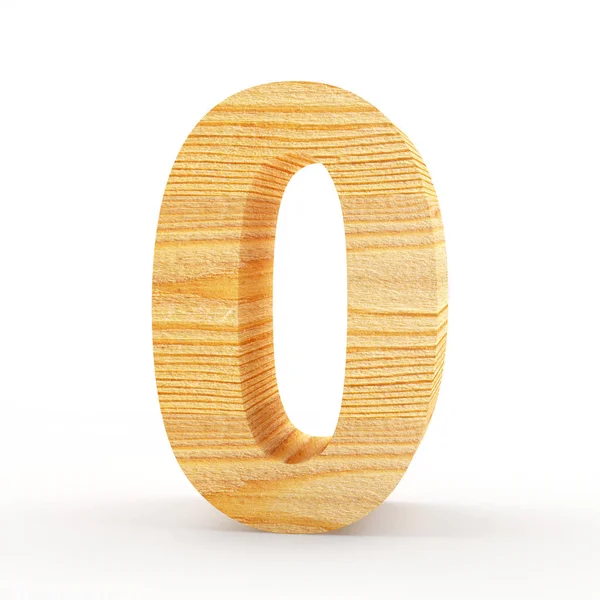 Numéro en bois zéro sur blanc — Photo