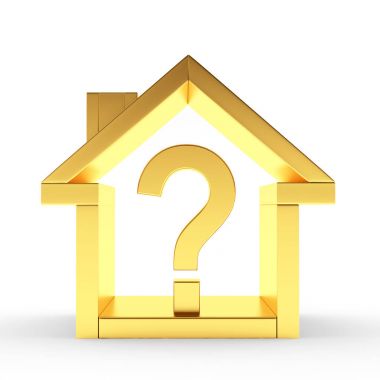 Altın ev içinde soru işareti simgesiyle 