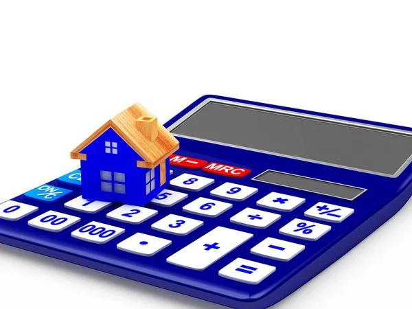Icono de la casa azul en la calculadora —  Fotos de Stock