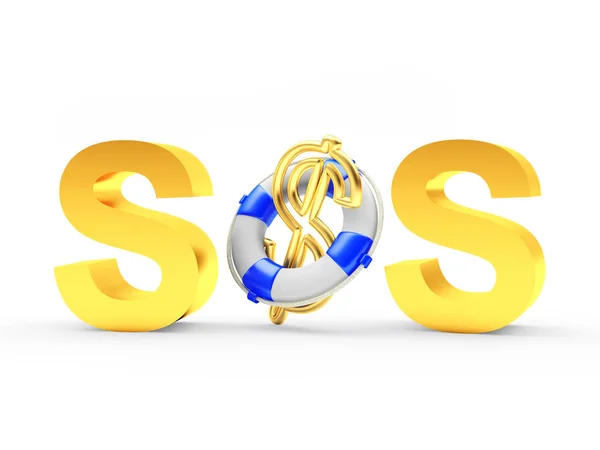 Golden word SOS and dollar sign in lifebuoy — Stock Photo, Image