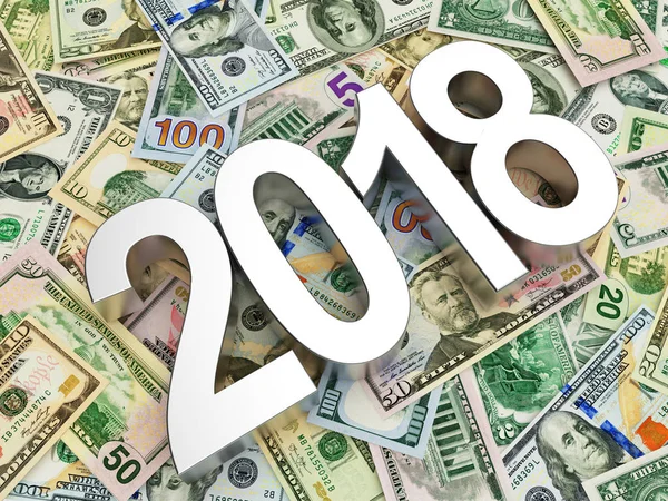 Silver nummer 2018 nyår mot bakgrund av dollarsedlar. — Stockfoto