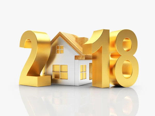 Ano Novo de Ouro 2018 e casa — Fotografia de Stock