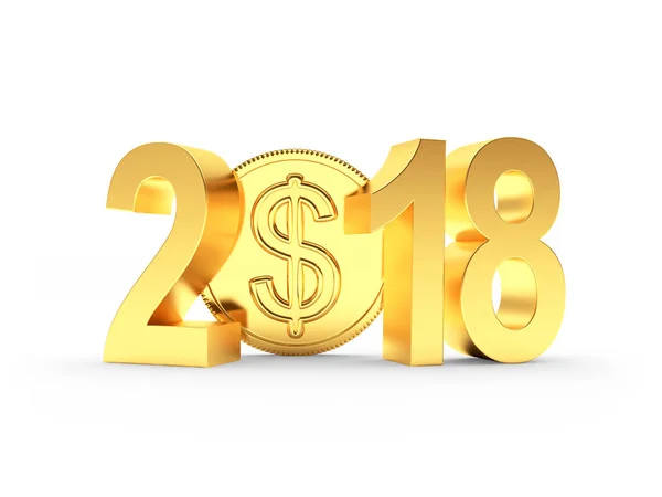 Ano Novo de Ouro 2018 e moeda com sinal de dólar — Fotografia de Stock