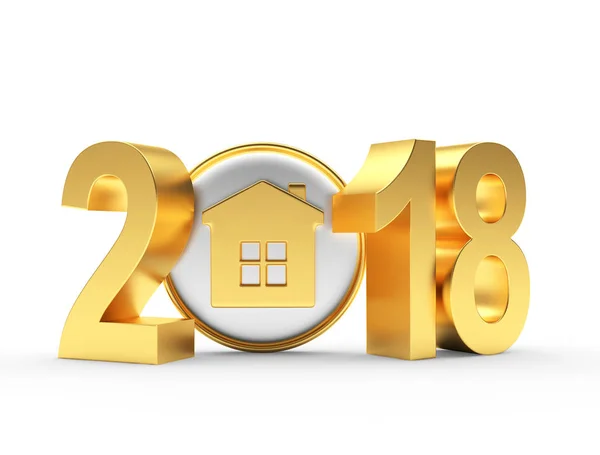 2018 New Year golden numbers and house icon — Stock Photo, Image