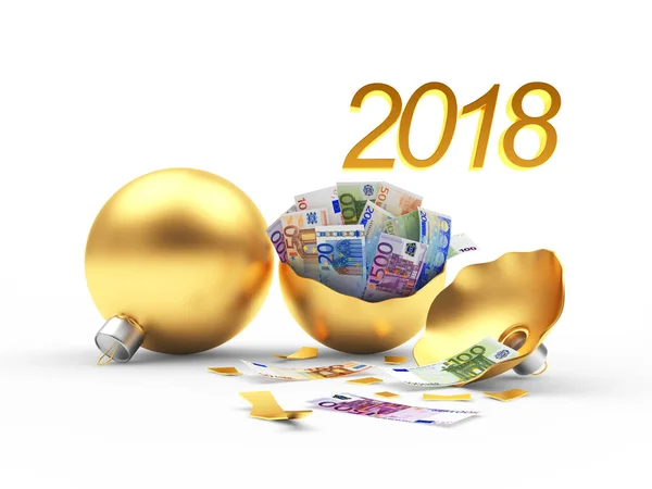  İçinde euro faturaları ile bütünleşmiş ve kırık altın Noel topları 