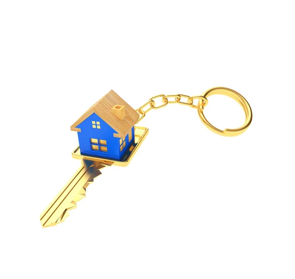 Llave dorada con icono de casa azul — Foto de Stock