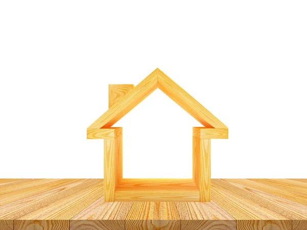 Значок дома на деревянном полу на белом — стоковое фото