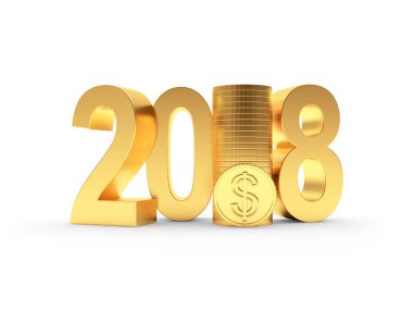 Golden numaraları 2018 ve dolar işareti olan sikke yığını 