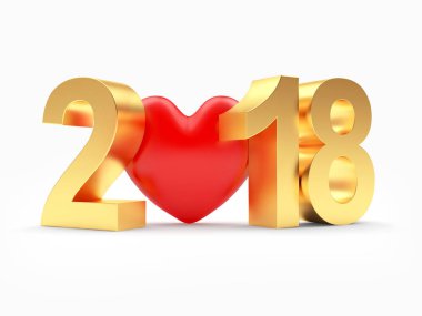 Altın metin 2018 kırmızı kalp ile yeni yıl 