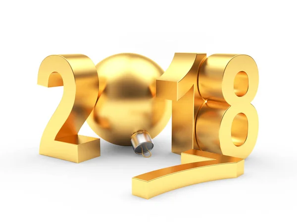 Ano Novo de Ouro 2018 com bola de Natal e o dígito caído 7 — Fotografia de Stock