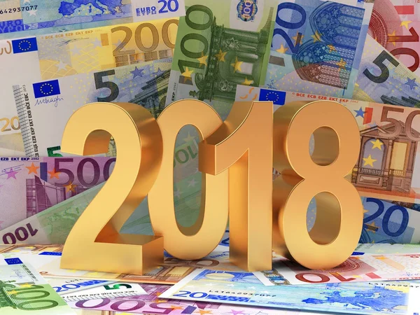 Ano Novo de Ouro 2018 em notas de euro . — Fotografia de Stock