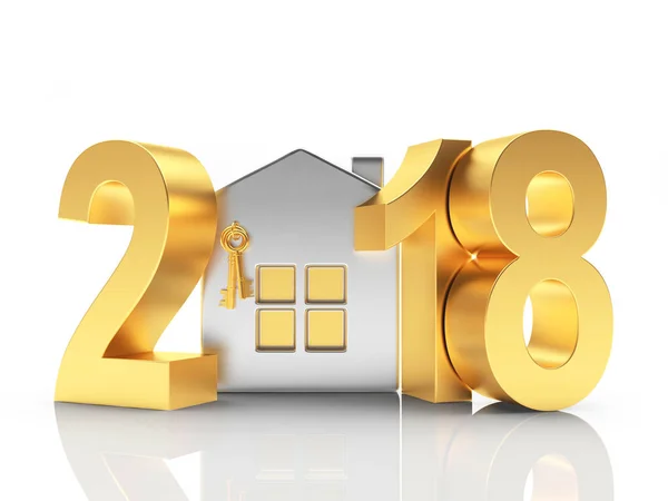 Новогодние золотые номера 2018 года и икона серебряного дома — стоковое фото