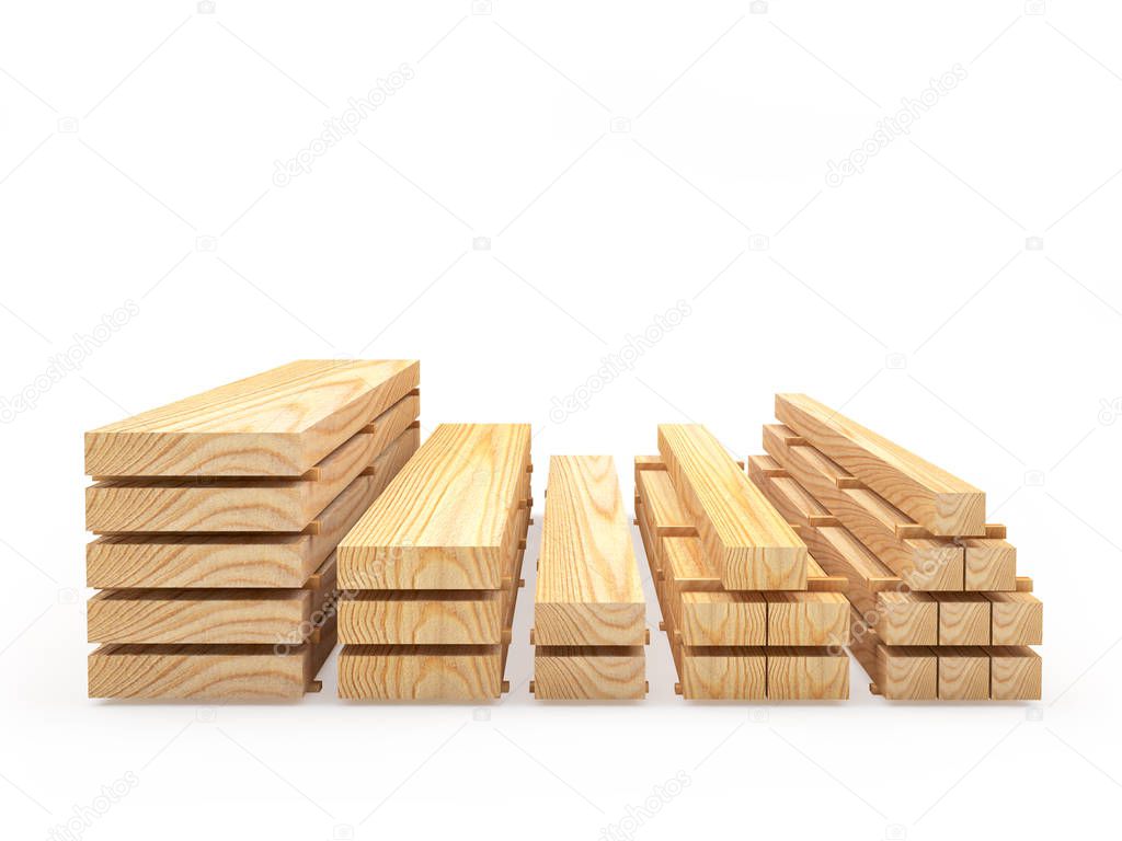 Wooden boards and planks are stacked in various stacks
