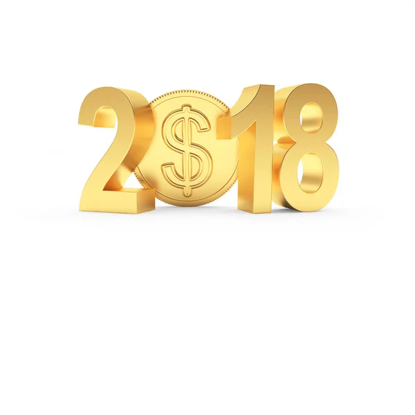 Ano Novo de Ouro 2018 e moeda com sinal de dólar — Fotografia de Stock