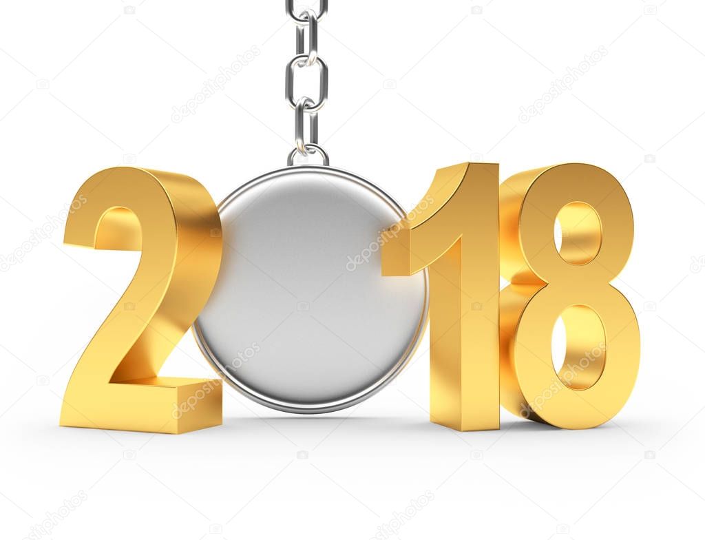 2018 New Year golden numbers and silver empty key chain