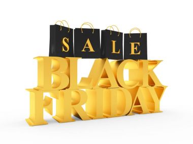 Altın metin Black Friday ve word satışı ile siyah poşetler
