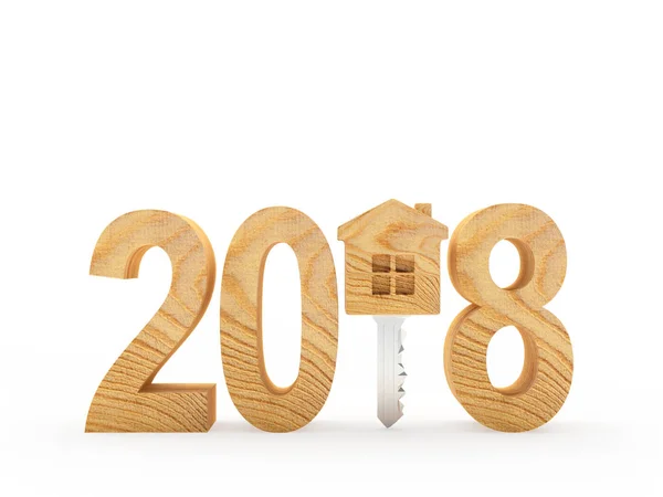 2018 Número Madeira Ano Novo Ícone Casa Chaves Isolado Fundo — Fotografia de Stock