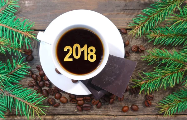 Taza Café Con Número 2018 Año Nuevo Fondo Navidad Ilustración — Foto de Stock