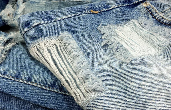 Calça Jeans Rasgada Azul Close — Fotografia de Stock