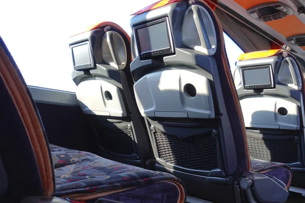 Intercity Busz Belső Kényelmes Ülőhely Monitorokkal — Stock Fotó