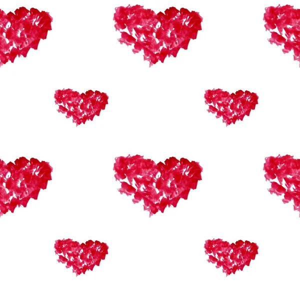 Seamless modeli el suluboya kalpler çekilmiş. Sevgililer günü için romantik süsleme. — Stok fotoğraf