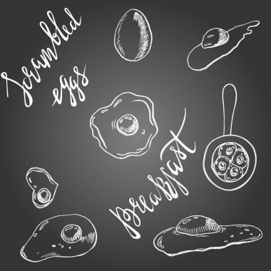 Vektör kahvaltı için ayarla. Pişmiş yumurta