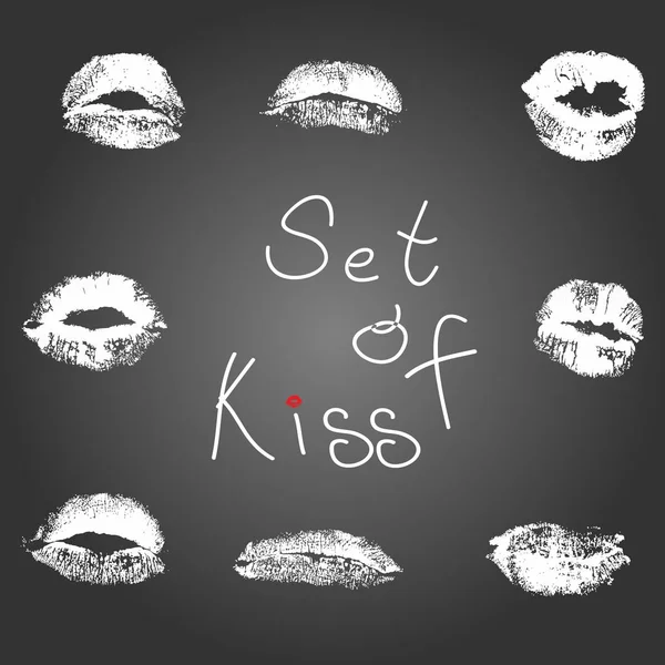 Coleção de lábios. As impressões do beijo no fundo cinza — Vetor de Stock