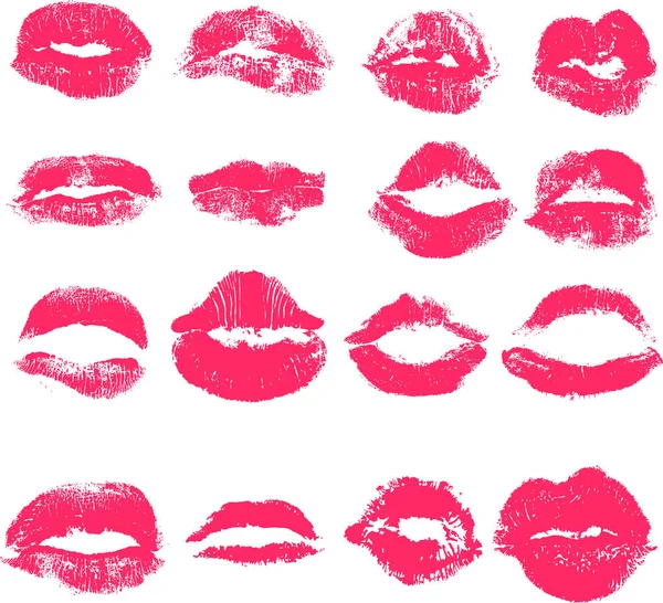 Vector set of lips. Imprint of lipstick with female lips. — Stock Vector