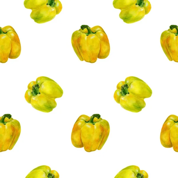 Acquerello giallo pepe modello. Sfondo senza cuciture con peperoni . — Foto Stock