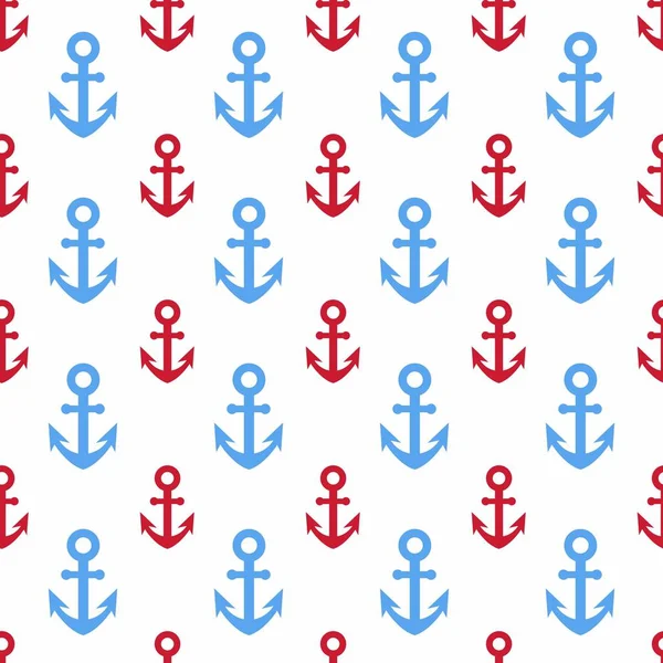 Jednolity wzór morskich z kotwami czerwony i niebieski. — Zdjęcie stockowe