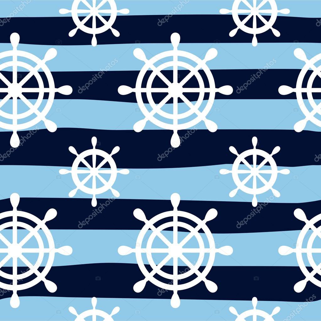 Nautical seamless pattern background with wheels. Sea theme. Vector illustration