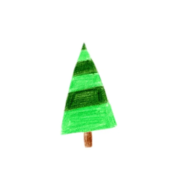 Crayon childs drawing of merry christmas tree. Color pencils hand painting. — Stock Photo, Image