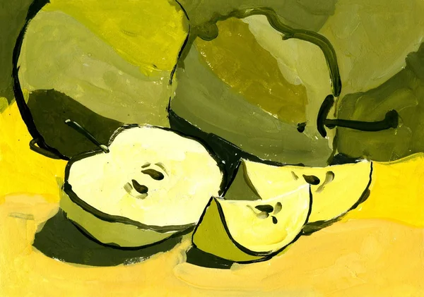 Abstract apples. A slice of Apple. Apples painted in gouache or watercolor