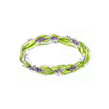 Suluboya yaprak ve çiçek kare yuvarlak. Elle çizilmiş doğal çelenk için davetiye, sümbül ile çizimi Kaydet Tarih, düğün kartları tasarımı.