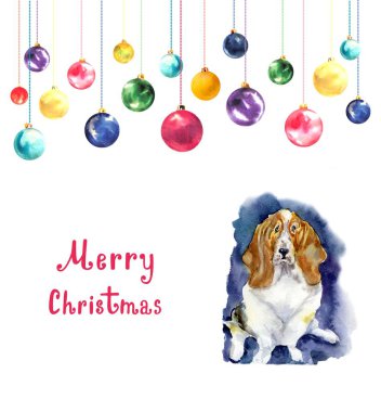 Noel ile yılbaşı şekil topları ve 2018 - sembolü ile köpek