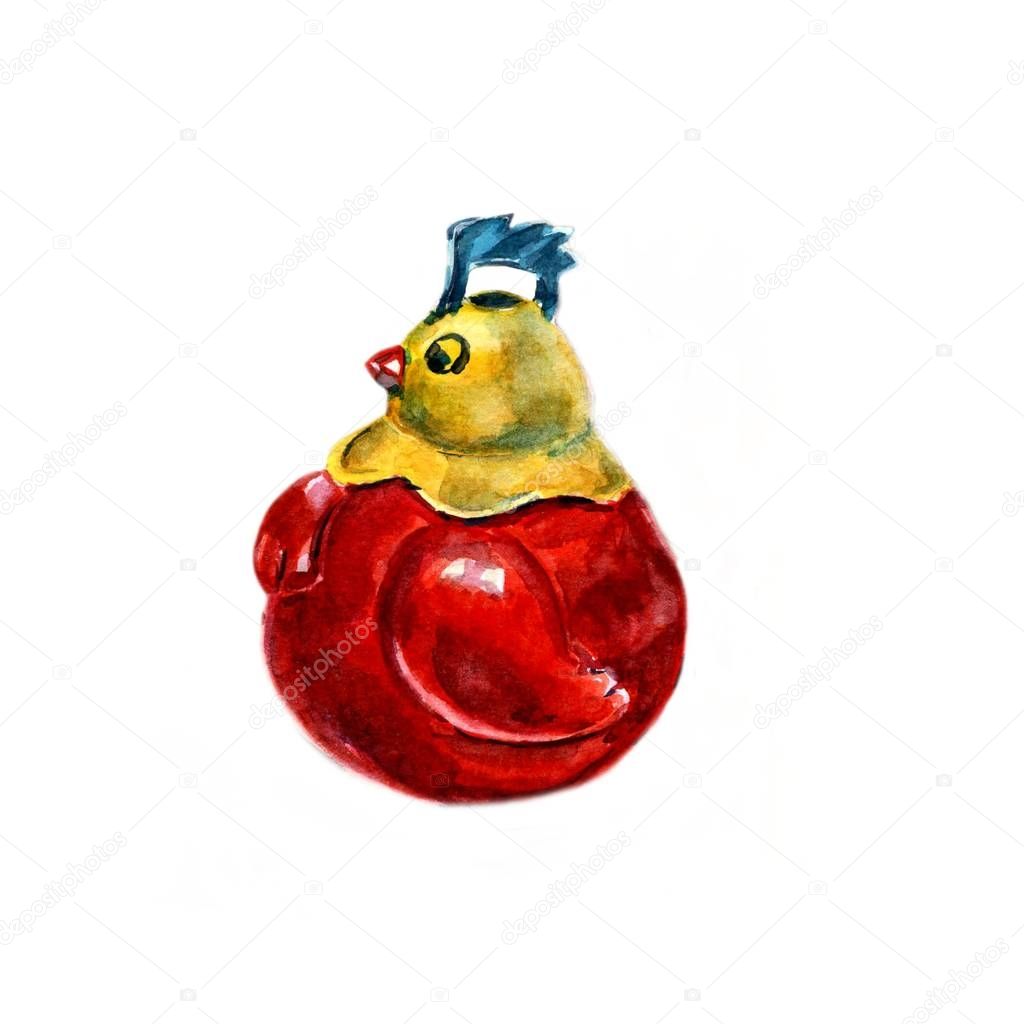 toy - roly-poly cock. Watercolor illustration toys on a white background.