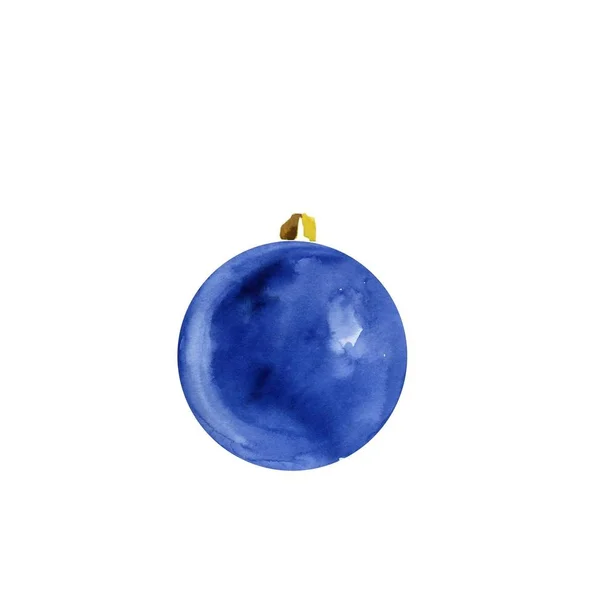 Рождественские украшения на елке из акварельных пятен. Голубой рождественский шар — стоковое фото
