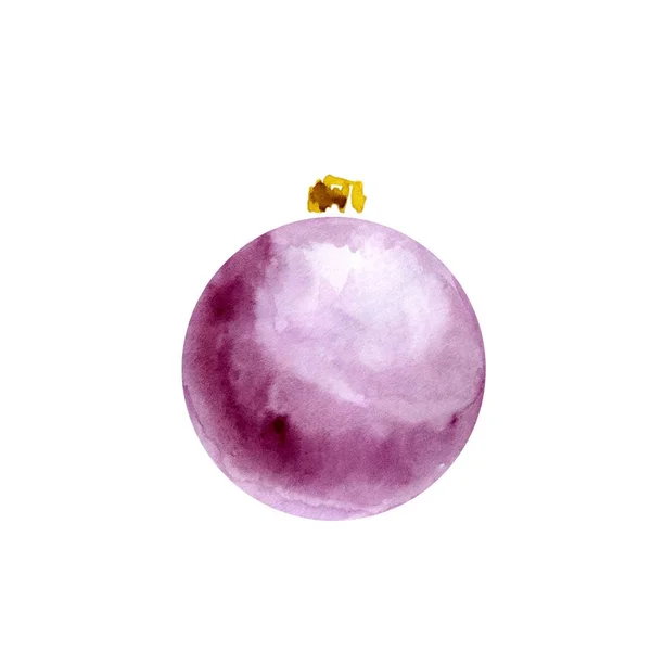 Christmas decorations on Christmas tree of watercolor stains blots. Watercolor purple Christmas ball — Stock Photo, Image