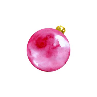 Suluboya Noel ağacı Noel süsleri lekeleri leke bırakır. Pembe suluboya Noel topları.