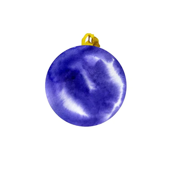 Christmas decorations on Christmas tree of watercolor stains blots. Watercolor blue Christmas ball — Stock Photo, Image