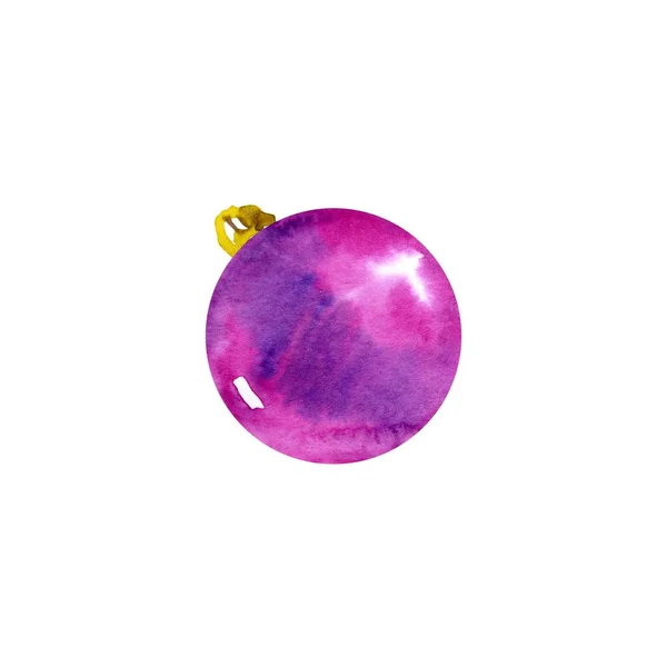 Christmas decorations on Christmas tree of watercolor stains blots. Watercolor purple Christmas ball — Stock Photo, Image