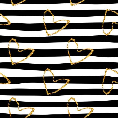 Çizgili zemin üzerine altın kalp seamless modeli