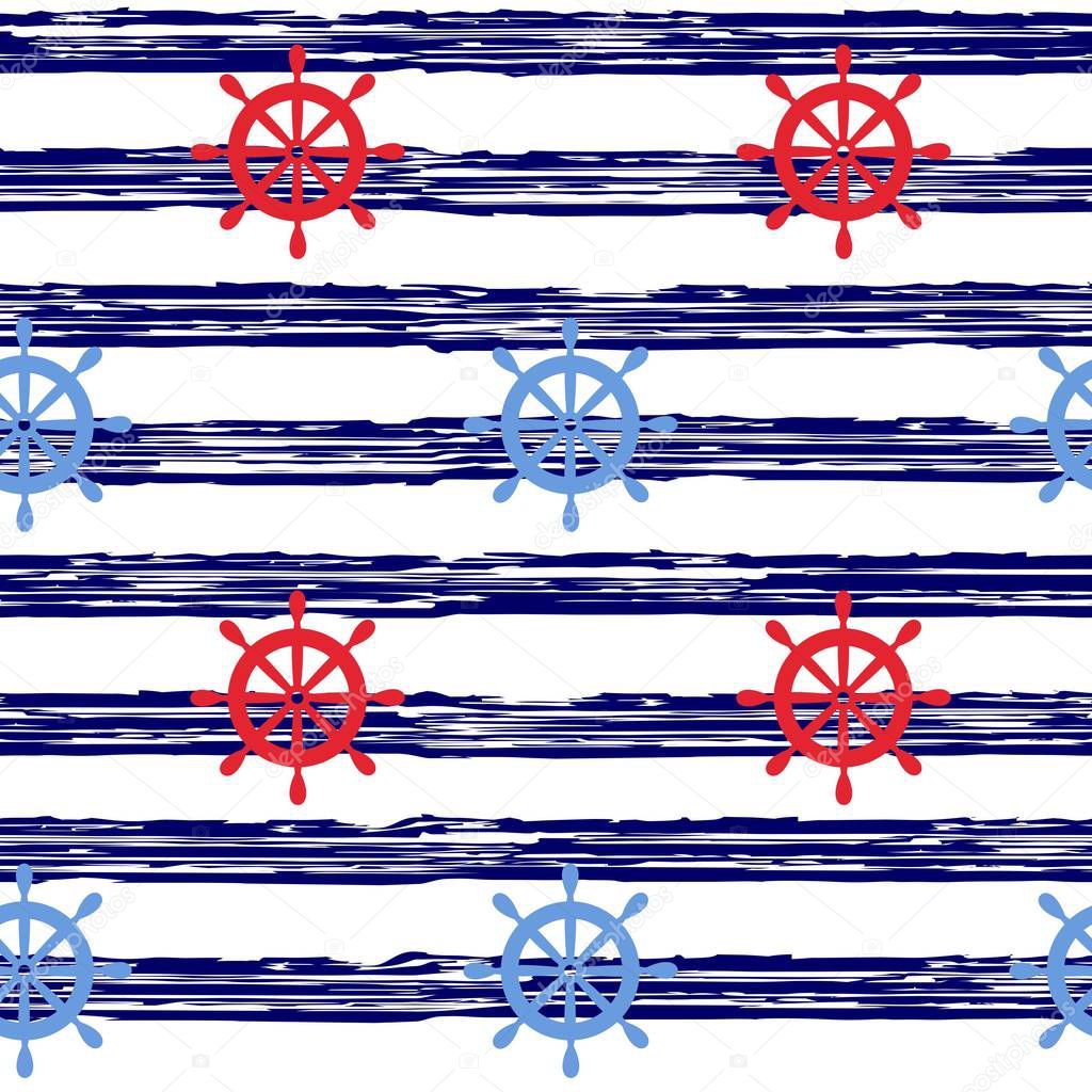 Vintage seamless pattern with wheels. Sea theme.