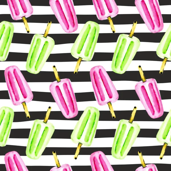 Seamless background of ice cream popsicle on striped background. — Stock Photo, Image