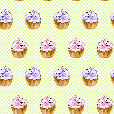 El ile Seamless Modeli suluboya tatlı kek boyalı.