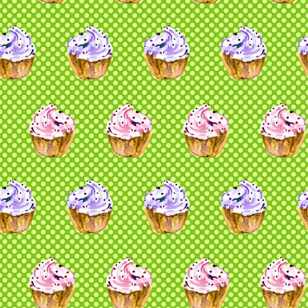 Sömlös cupcake mönster. hand dras bakgrund. — Stockfoto