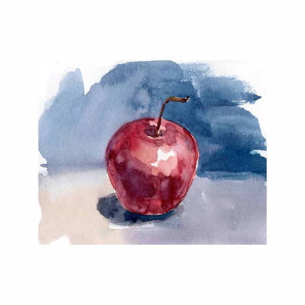 Akwarela ilustracja szkic Czerwone jabłko — Zdjęcie stockowe
