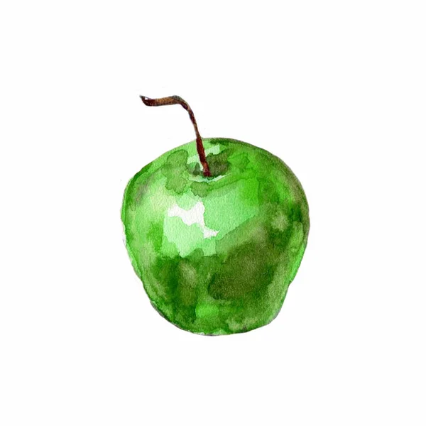 Akvarell illustration av en skiss av ett grönt äpple — Stockfoto